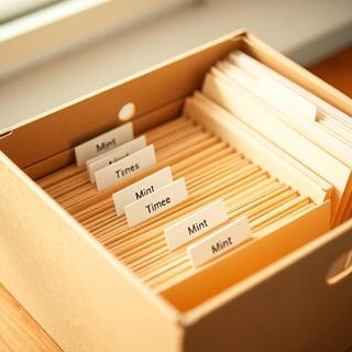 File box with labeled kraft folders