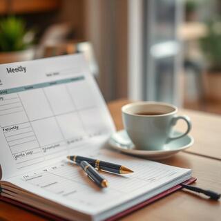Café corner with planner and pen