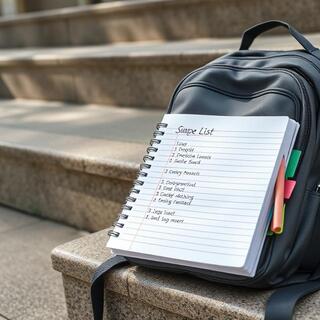 Taking notes on campus stairs between classes