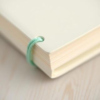 Contrast stitch binding on an ivory notebook