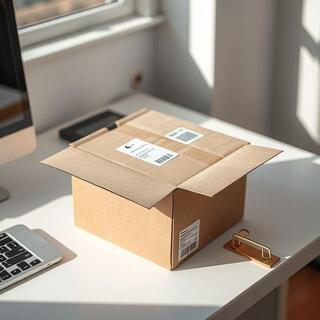 Package placed on a tidy desk