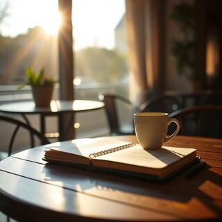 Morning café desk with planner
