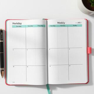 Weekly mint planner opened with clean grid