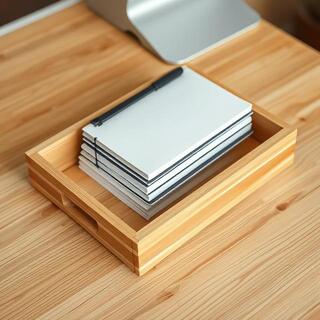 Bamboo desk tray with A5 notebooks